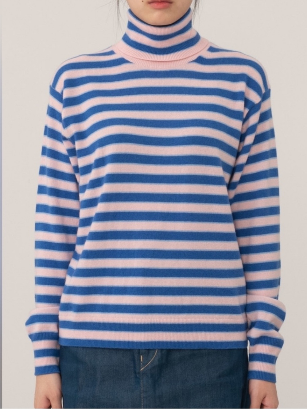 MARNI x Uniqlo The 💯 Cashmere Striped Turtleneck Sweater Cobalt & Pink SZ: M